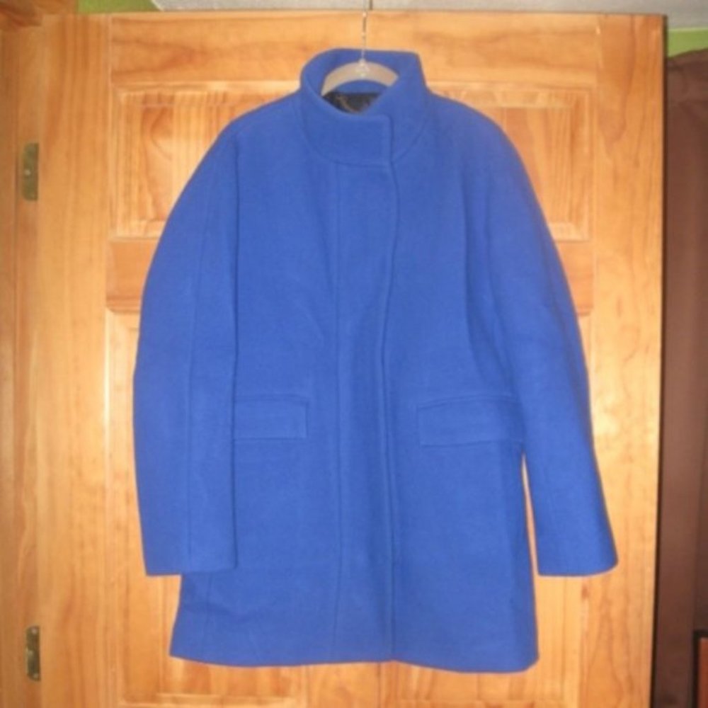 J. Crew Blue Wool Coat with Front Zipper Stadium Cloth by Nello Gori